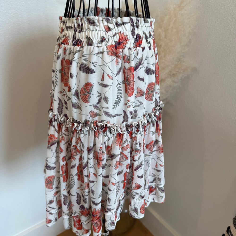 MISA Kahlo White Floral Tiered Ruffle Chiffon Mini Skirt Medium - Picture 4 of 10